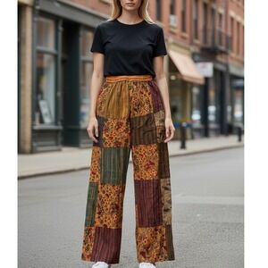 Kathmandu Cotton Patchwork Mushroom Butterfly Boho Hippie Pant Orange Brown S/M